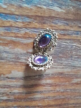 Gold Filigree Earrings with Purple Cabochon Accent